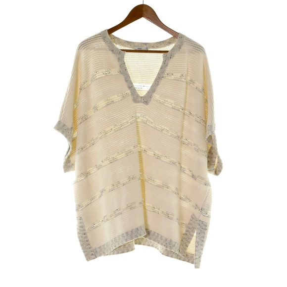 Vince Speckle Stitch Popover Stripe Marled V-Neck Tunic Sweater Womens M/L - Picture 2 of 8